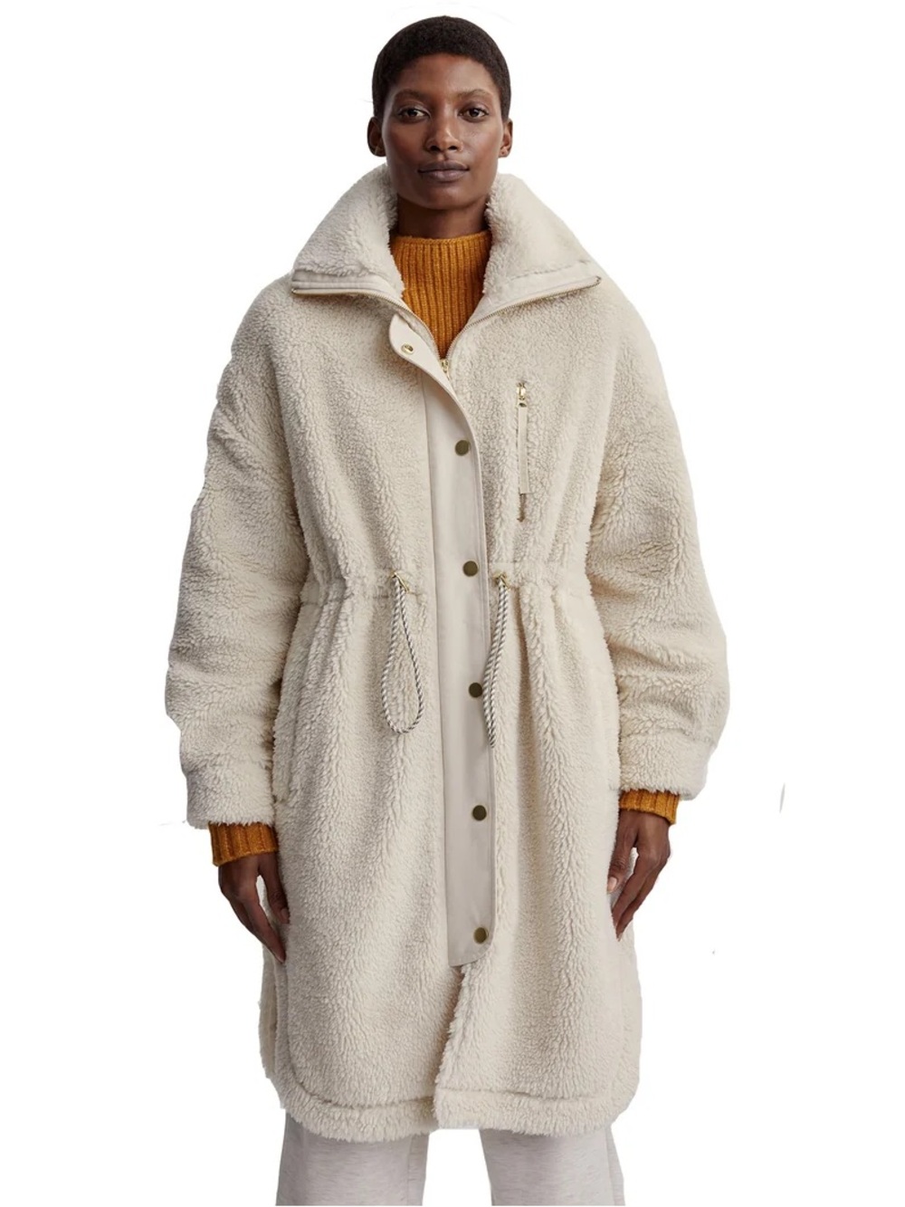 Varley Jones Faux Shearling Sherpa Long Coat in Ivory/Cream SZ M